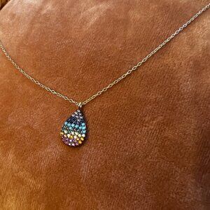 Argento Vivo 18k Gold Plated .925 SS Rainbow Pride Pave Crystal Pendant Necklace